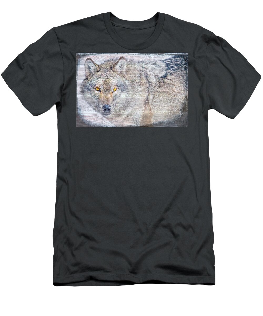 Animals T-Shirt featuring the digital art Wolf Stare by Debra and Dave Vanderlaan