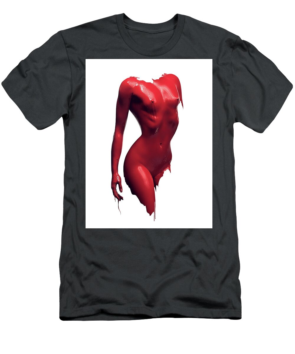 Woman T-Shirt featuring the photograph Woman body red paint by Johan Swanepoel