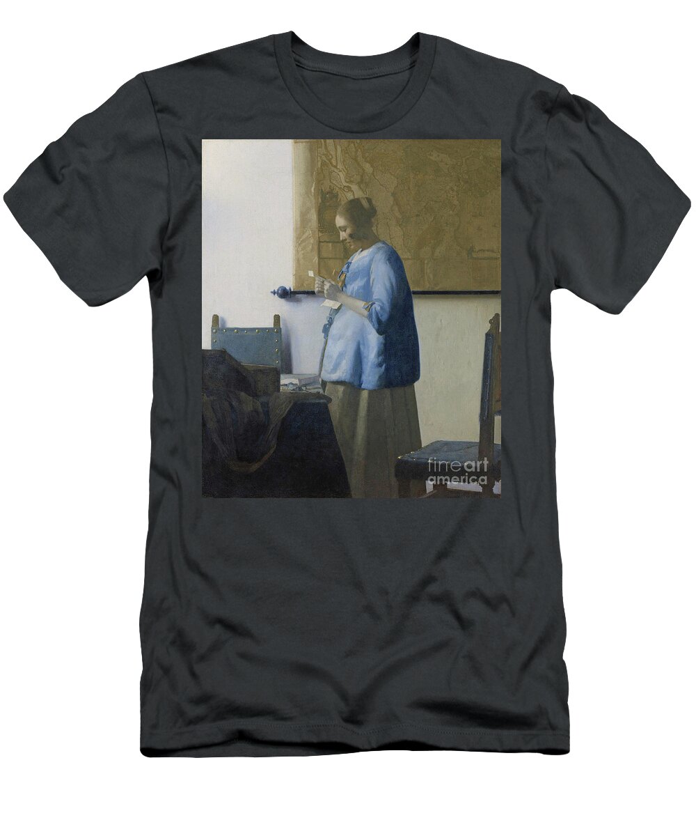 Jan Vermeer T-Shirt featuring the painting Woman Reading A Letter by Jan Vermeer