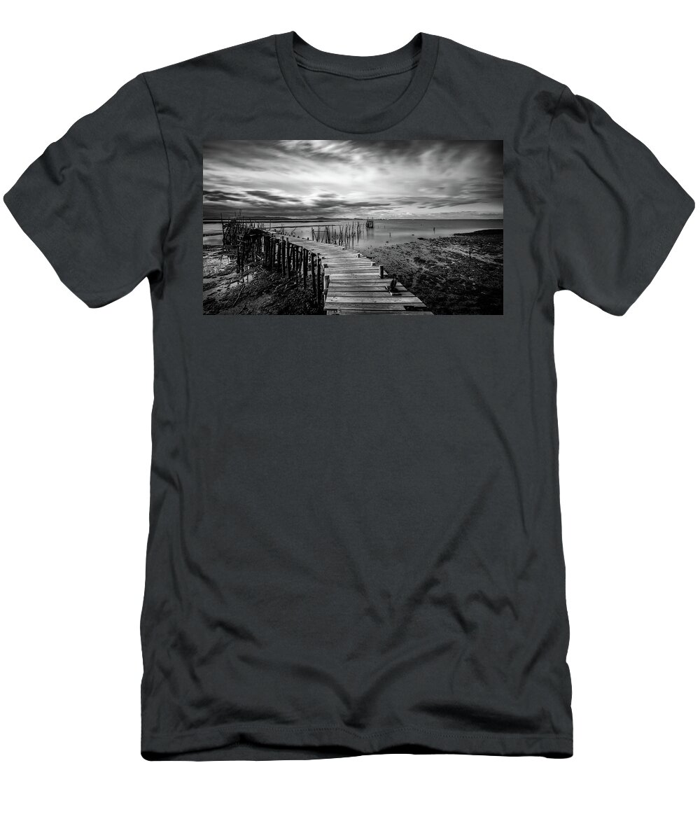 Seascapes T-Shirt featuring the photograph Wooden fishing Piers by Michalakis Ppalis