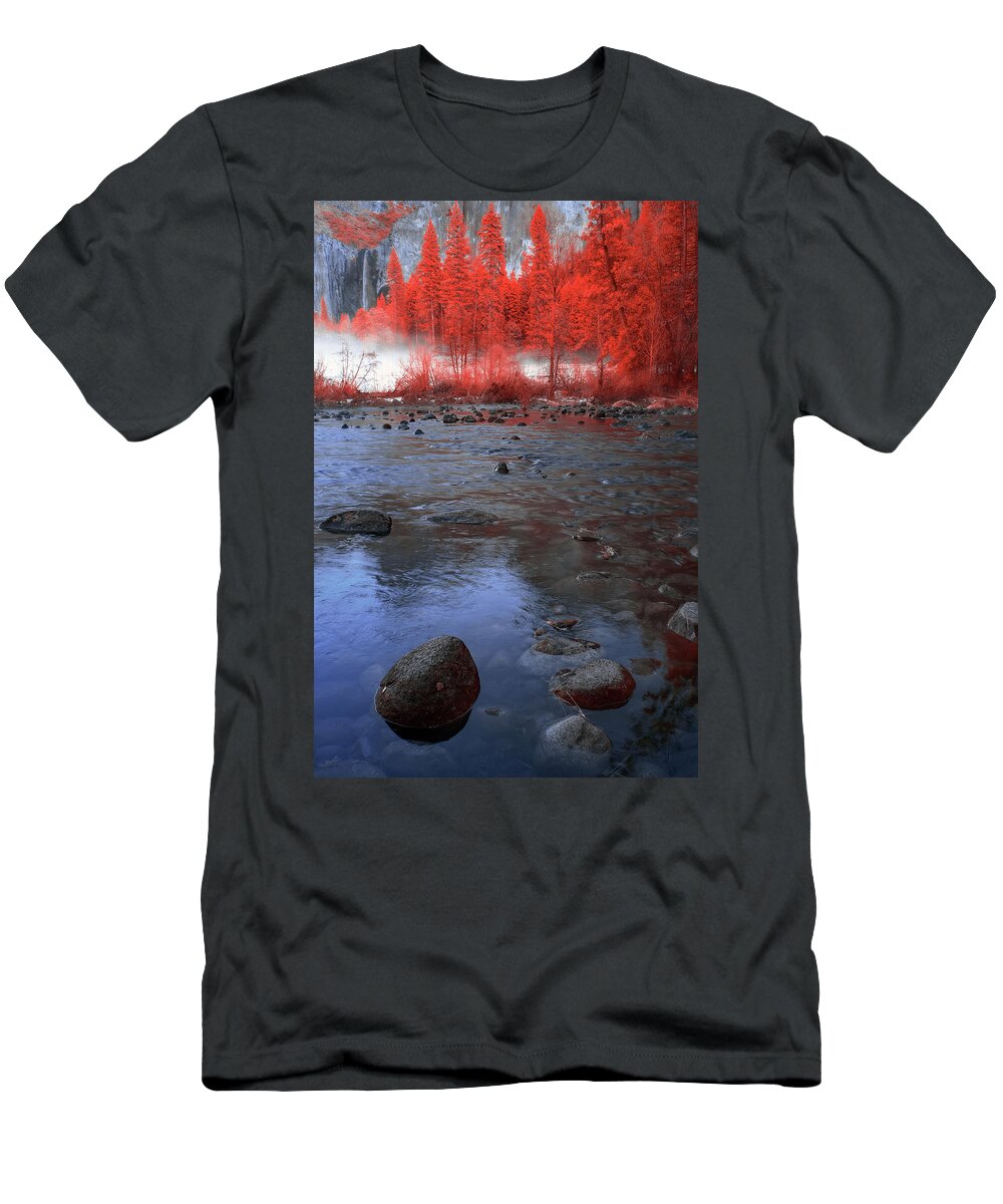 Yosemite T-Shirt featuring the photograph Yosemite River in Red by Jon Glaser