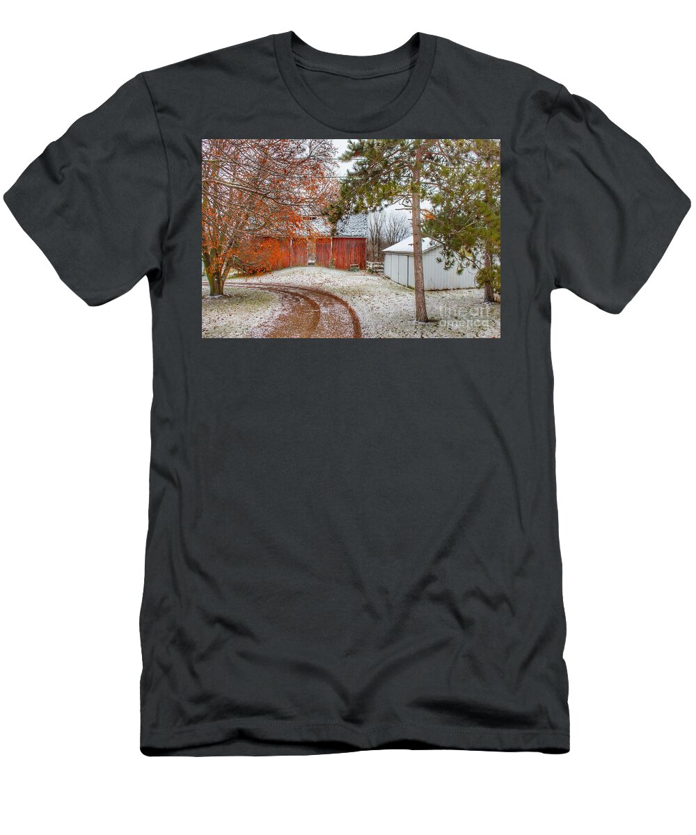 Barn T-Shirt featuring the photograph 0788 - North Lake Pleasant Road's Hidden Red by Sheryl L Sutter