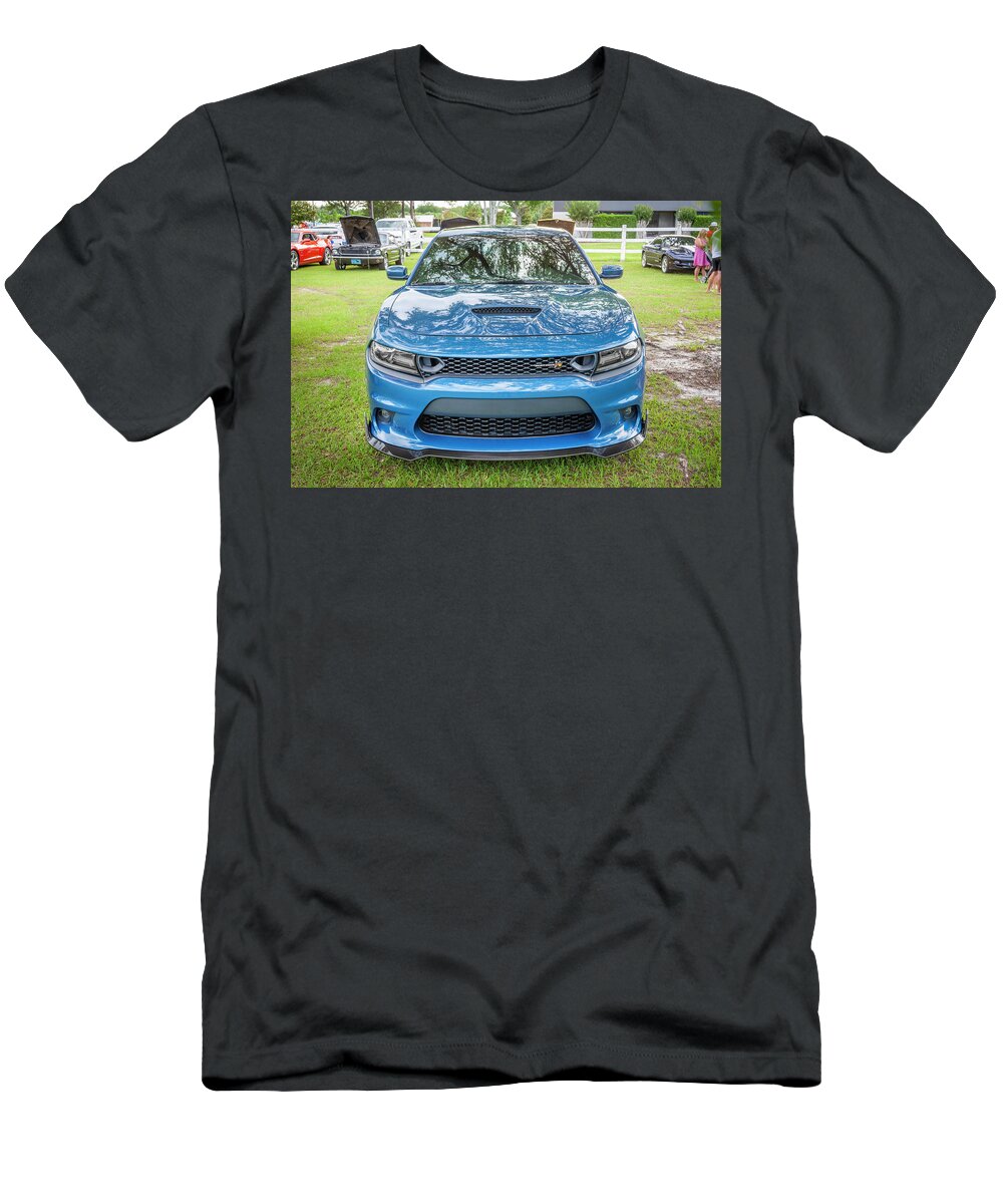 2021 Blue Dodge Charger Scat Pack Srt 392 T-Shirt featuring the photograph 2021 Blue Dodge Charger Scat Pack SRT 392 X103 #1 by Rich Franco