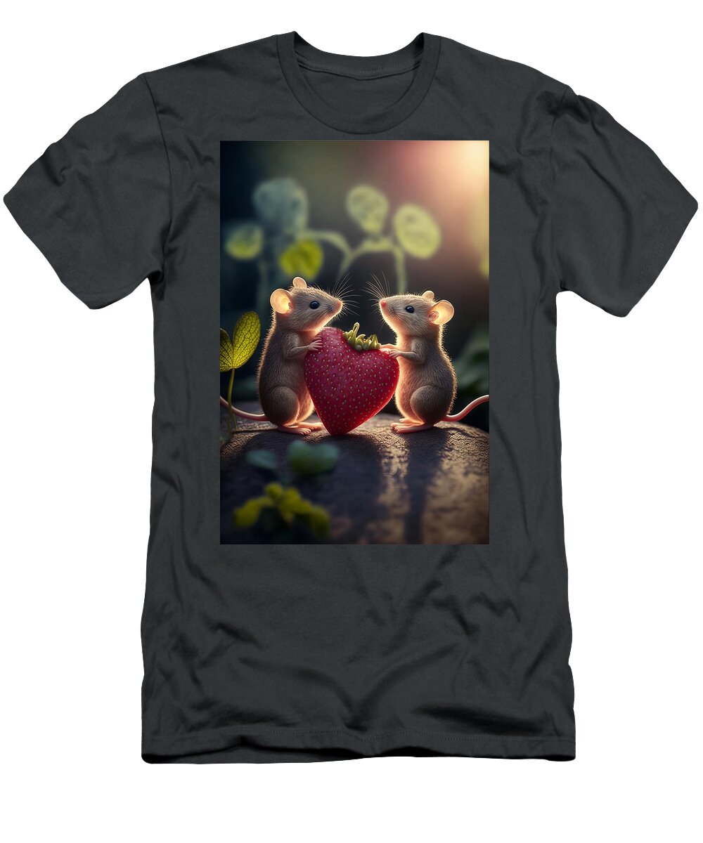 A Couple Of Love Mices T-Shirt featuring the mixed media A Couple of Love Mices 2 #1 by Lilia S