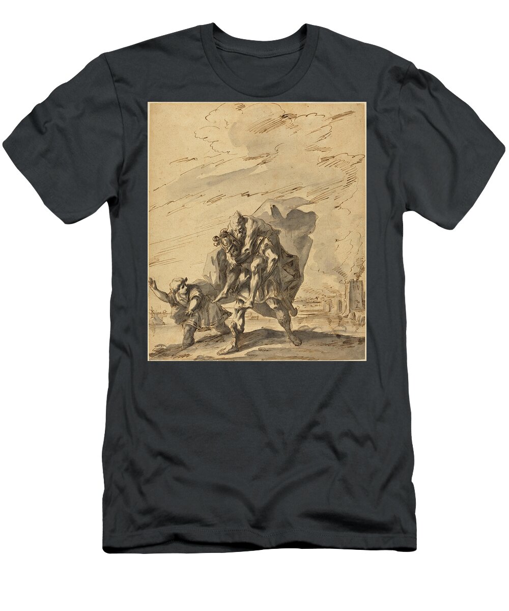 Gaspare Diziani T-Shirt featuring the drawing Aeneas Carrying Anchises from Burning Troy by Gaspare Diziani