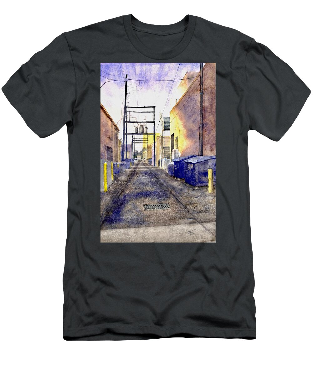 Alley T-Shirt featuring the painting Alleyways #1 by John Glass
