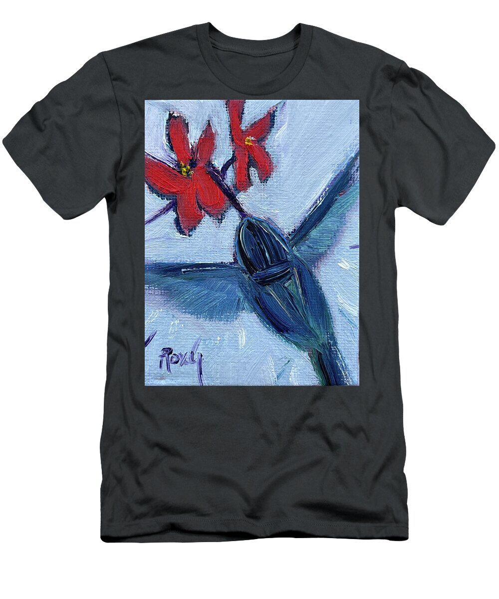 Hummingbird T-Shirt featuring the painting Blue Hummingbird #1 by Roxy Rich