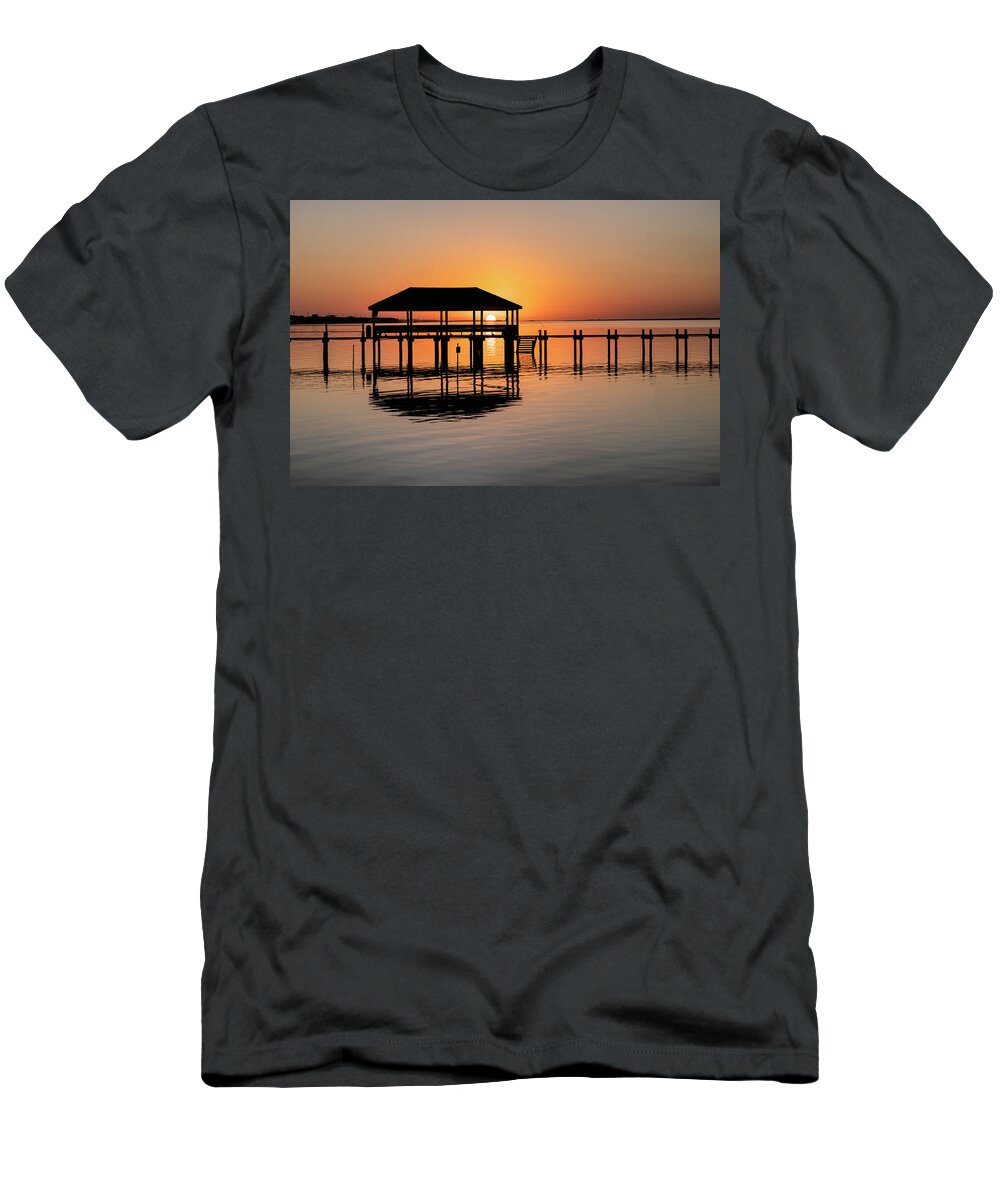 Bogue Sound Sunset T-Shirt featuring the photograph Bogue Sound Sunset #1 by Allen Carroll