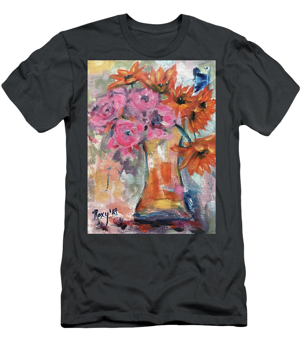 Flowers T-Shirt featuring the painting Bunch of Happy Flowers by Roxy Rich