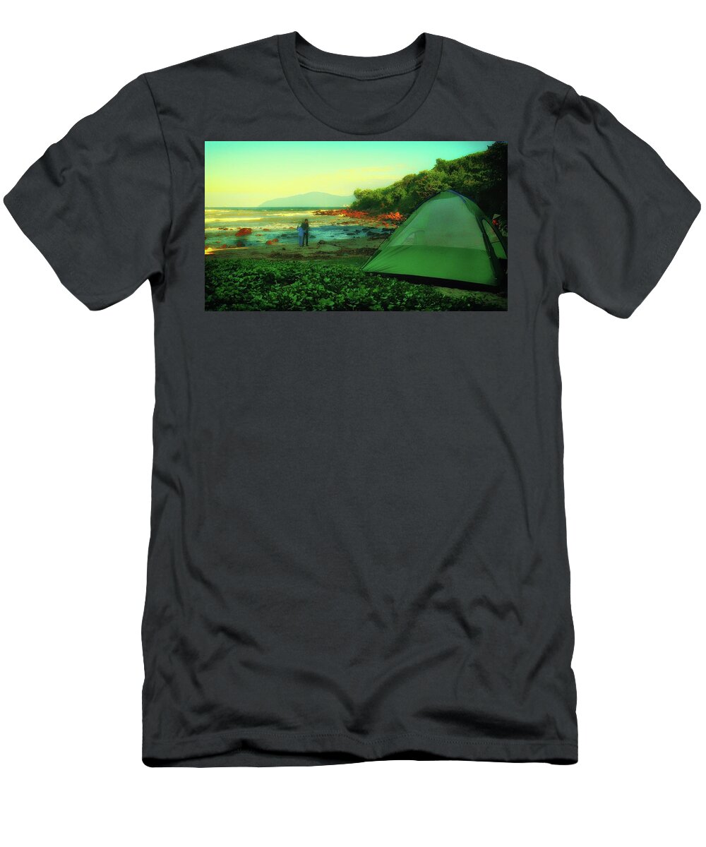 Camp T-Shirt featuring the photograph Camping on the rocky beach by Robert Bociaga
