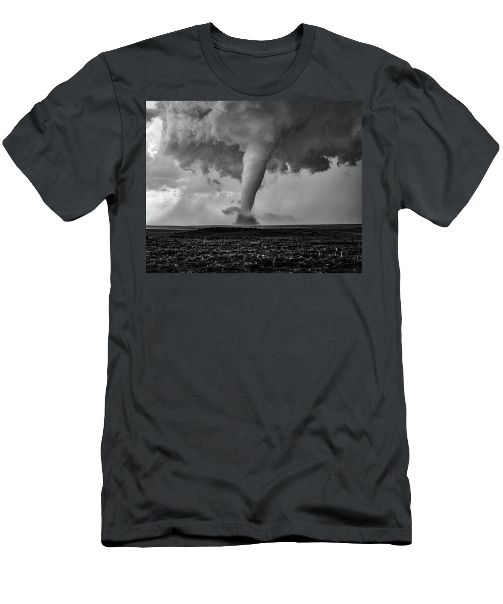 Tornado T-Shirt featuring the photograph Campo Tornado Black and White #1 by Ed Sweeney