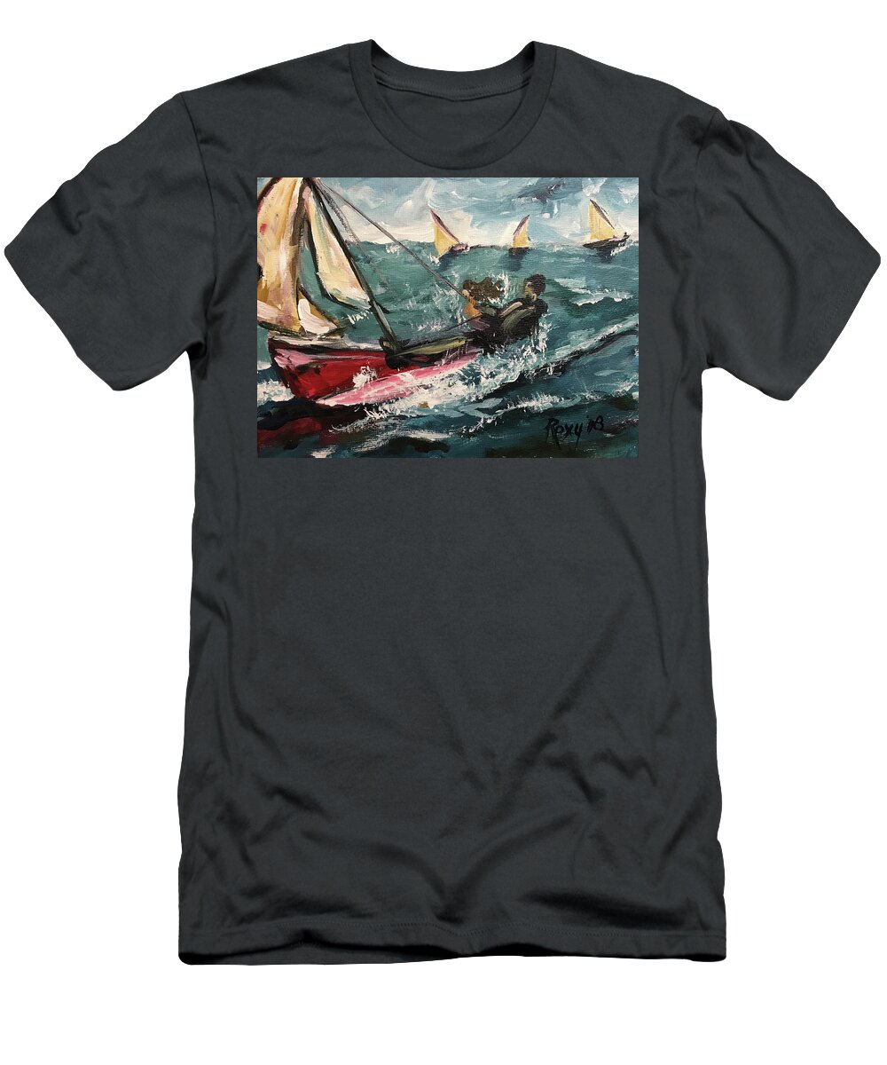 Catamaran T-Shirt featuring the painting Cat Sailing #1 by Roxy Rich