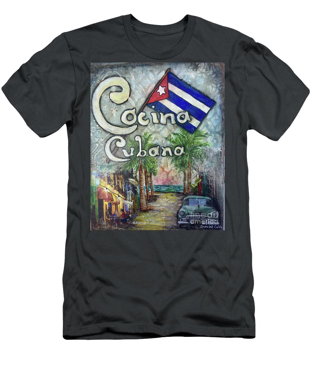 Cuban Kitchen T-Shirt featuring the mixed media Cocina Cubana by Janis Lee Colon