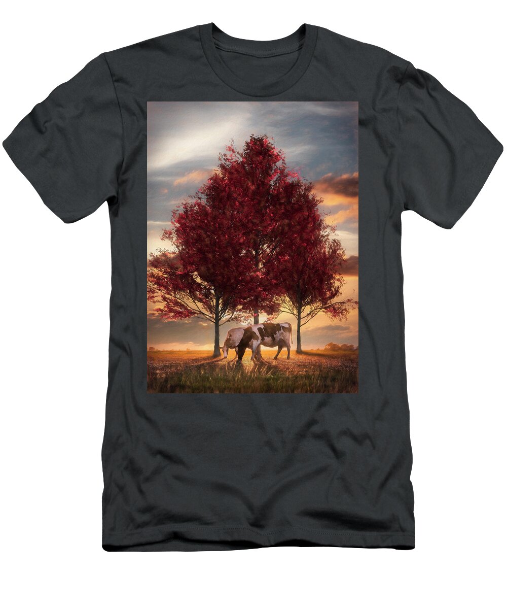 Animals T-Shirt featuring the photograph Cows in Sunset Light on the Farm Painting #1 by Debra and Dave Vanderlaan