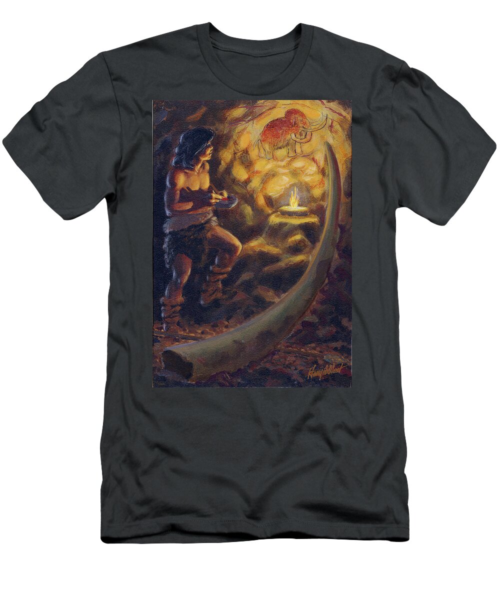 Cave Painting T-Shirt featuring the painting Cromagnon Artist #1 by Harry West