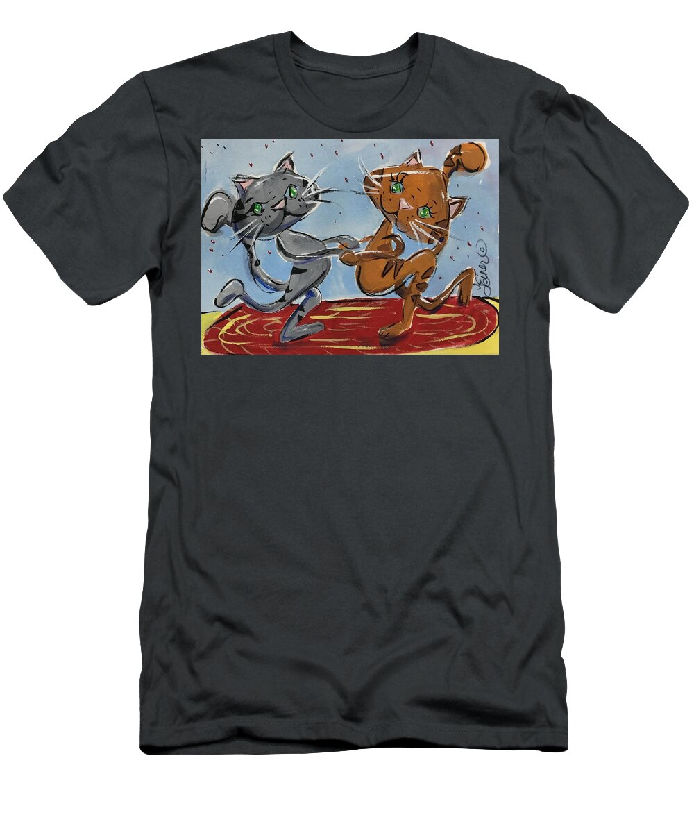 Cats T-Shirt featuring the painting Cut A Rug #1 by Terri Einer