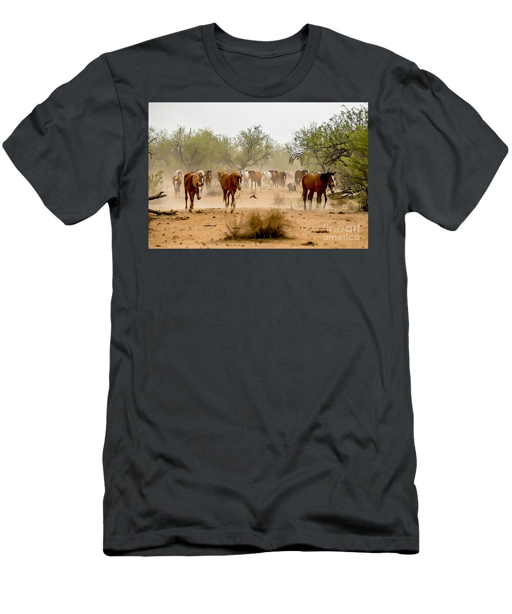 Salt River Wild Horses T-Shirt featuring the digital art Dust Storm Rollin In #2 by Tammy Keyes