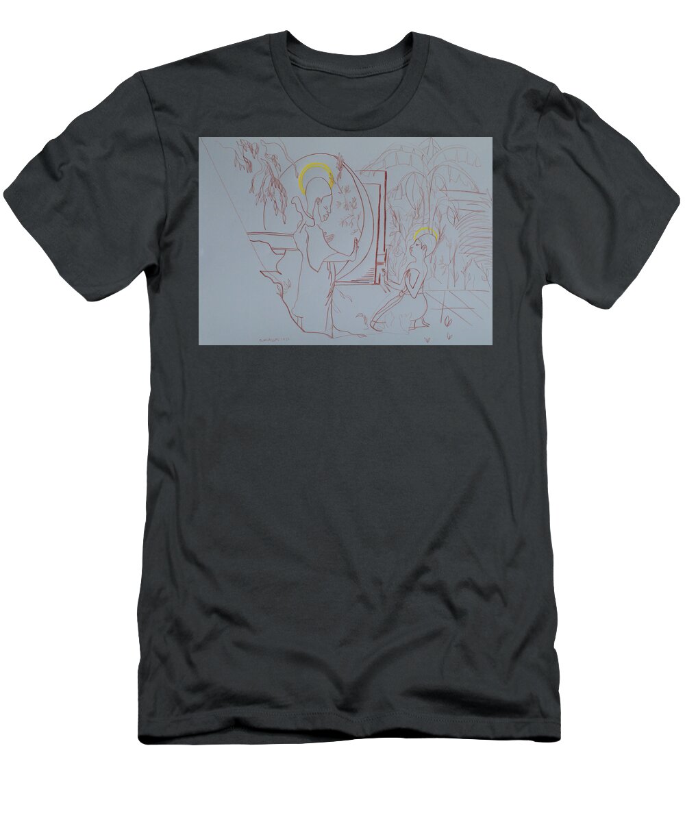 Jesus T-Shirt featuring the drawing Easter He is Risen #1 by Gloria Ssali