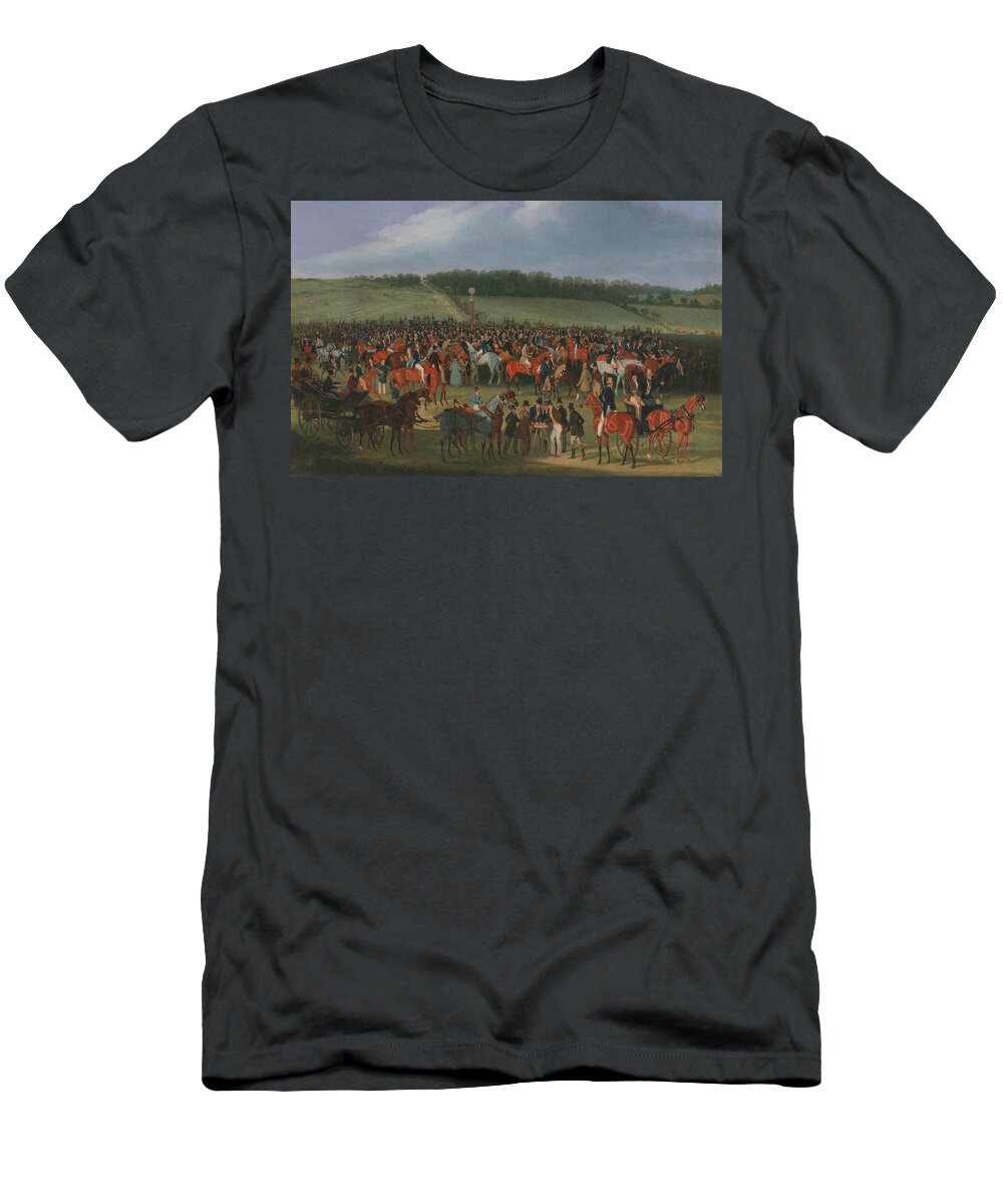 James Pollard T-Shirt featuring the painting Epsom Races The Betting Post #1 by James Pollard