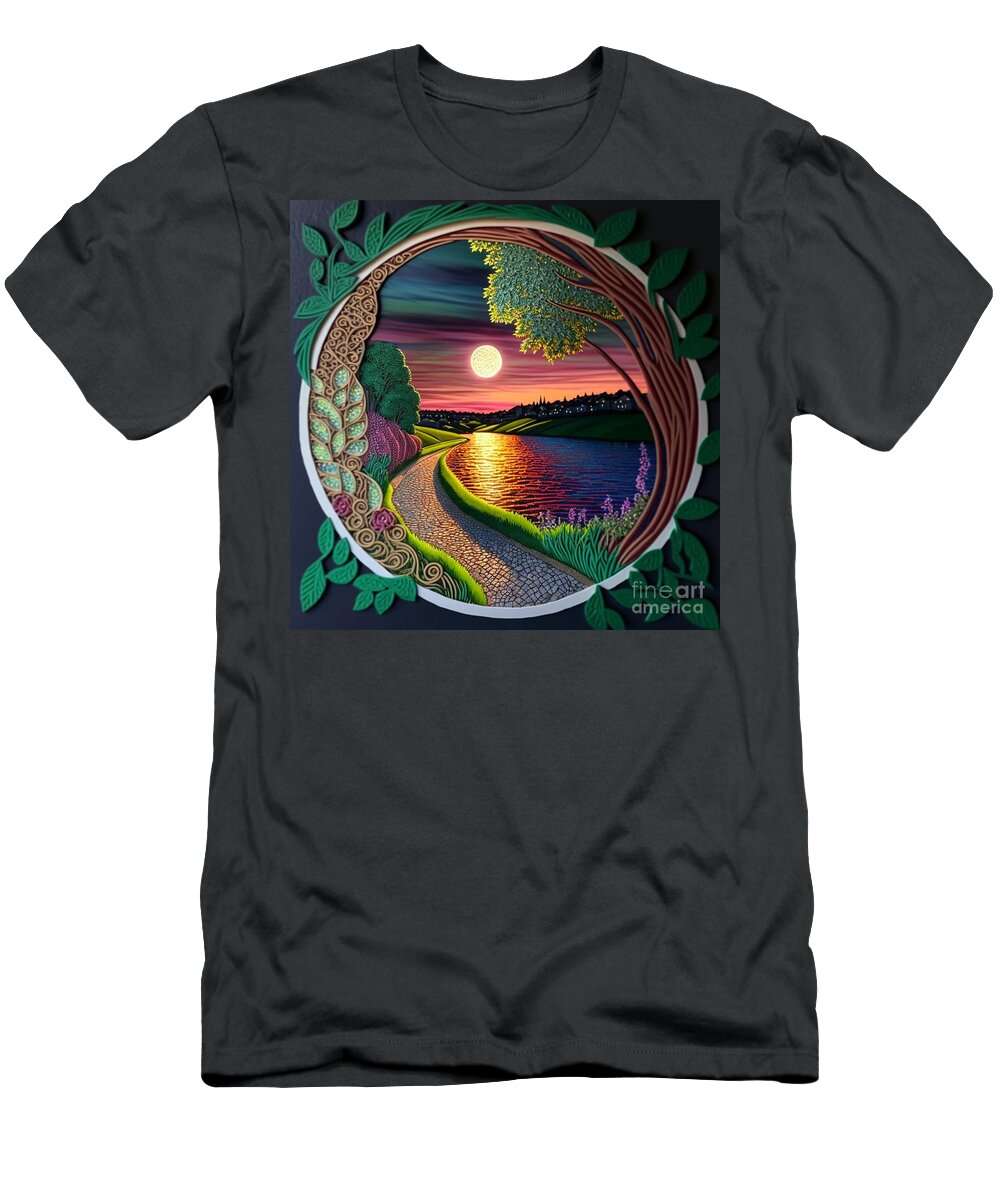 Evening Walk - Quilling T-Shirt featuring the digital art Evening Walk - Quilling by Jay Schankman