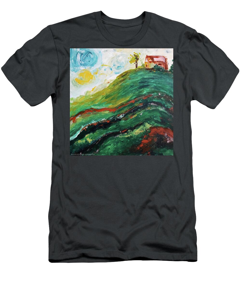 Landscape T-Shirt featuring the painting House on a Hill by Roxy Rich