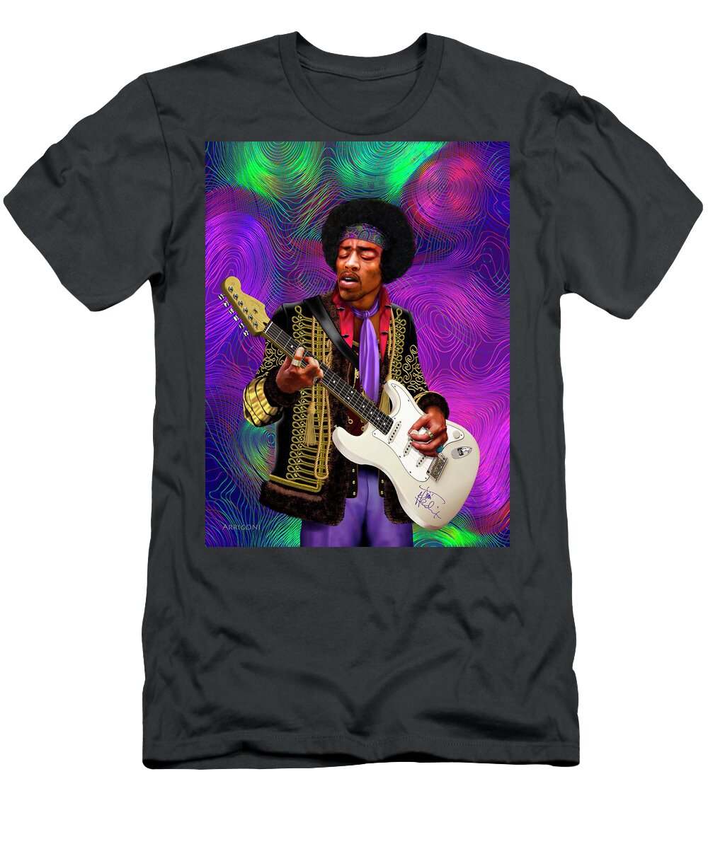 Portrait T-Shirt featuring the painting Jimi Hendrix #1 by David Arrigoni