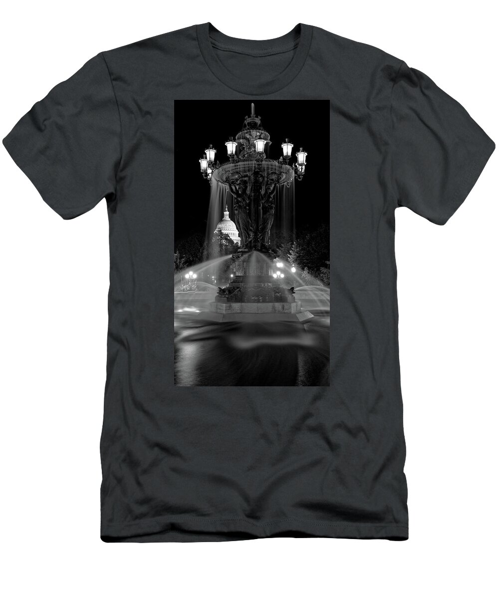 Bartholdi Fountain T-Shirt featuring the photograph Light and Water Fountain - Bartholdi Park Washington DC #1 by Doolittle Photography and Art