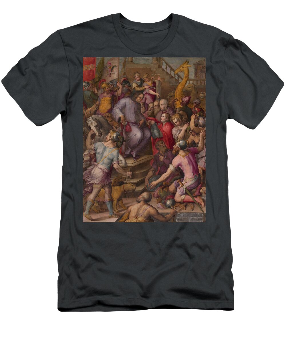 Receives T-Shirt featuring the painting Lorenzo The Magnificent Receives The Tribute Of The Ambassadors #2 by Giorgio Vasari