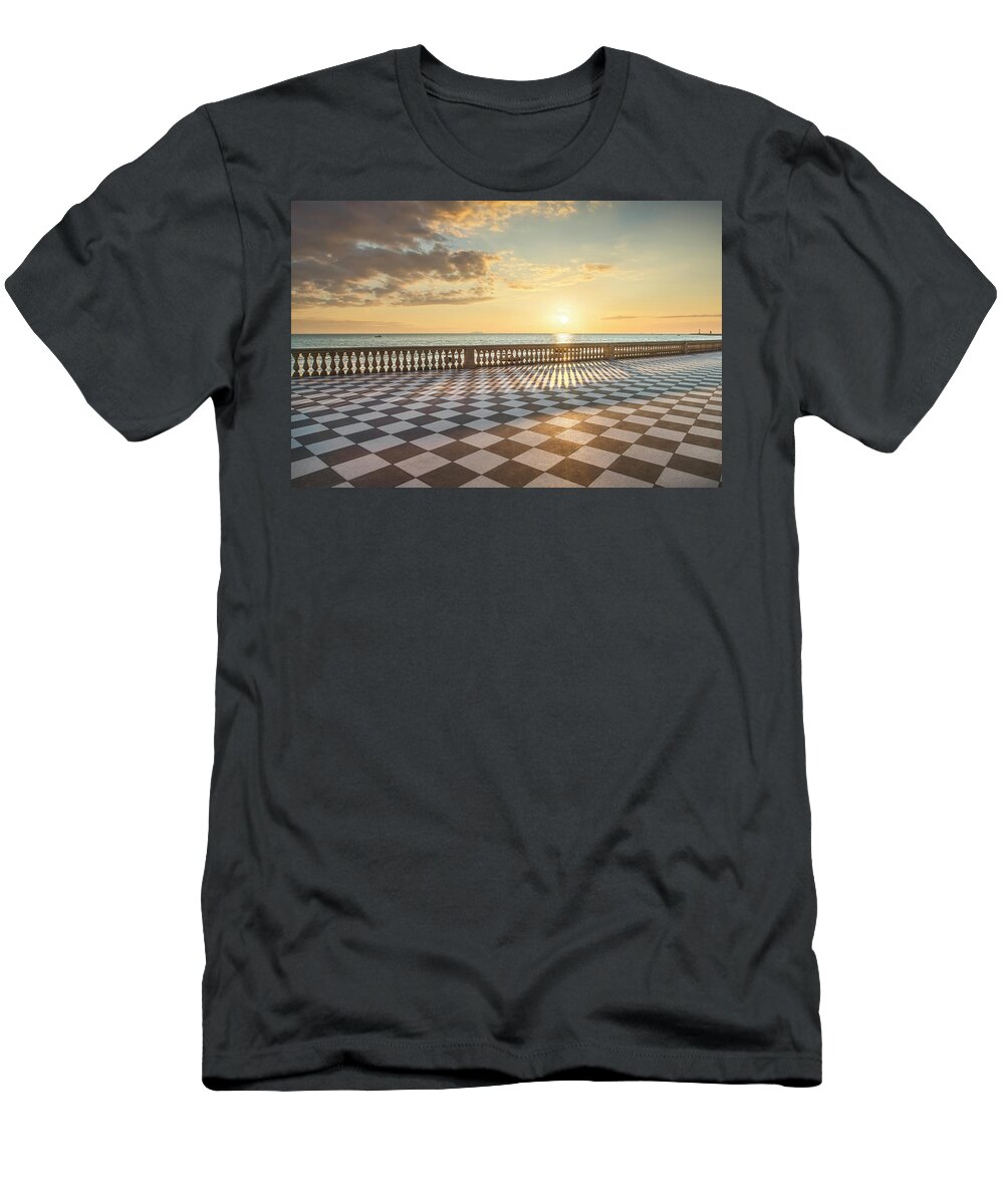 Livorno T-Shirt featuring the photograph Terrazza Mascagni Sunset in Livorno by Stefano Orazzini