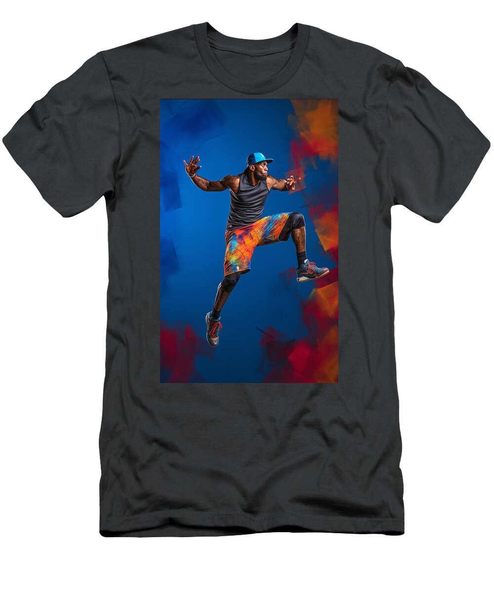 Maximalist Famous Sports Athletes Lebron James Art T-Shirt featuring the painting Maximalist famous sports athletes LeBron James  by Asar Studios #1 by Celestial Images