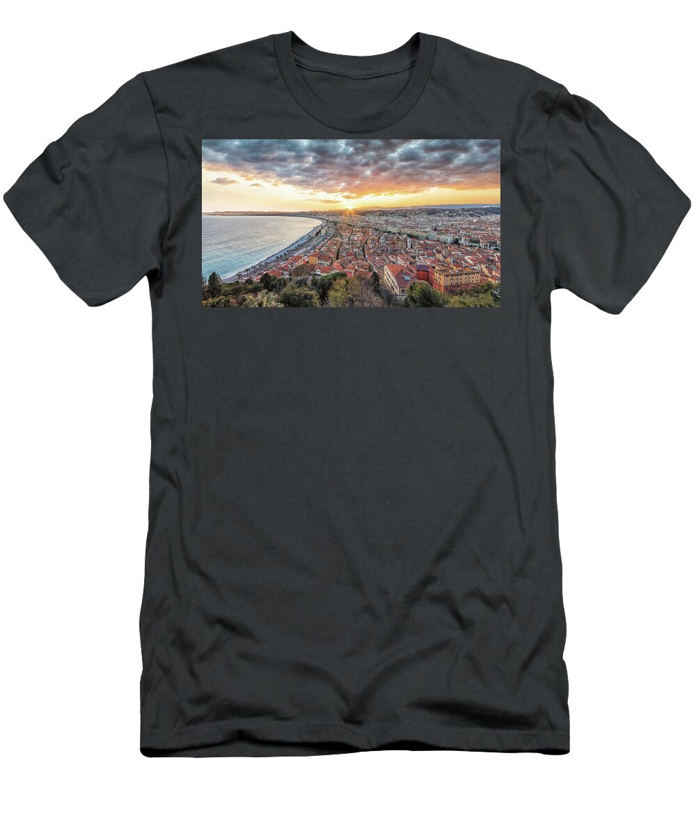 Old T-Shirt featuring the photograph The Bay of Nice At Sunset by Manjik Pictures