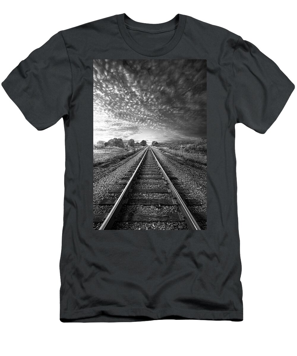Train Tracks T-Shirt featuring the photograph On A Train Bound For Nowhere #1 by Phil Koch
