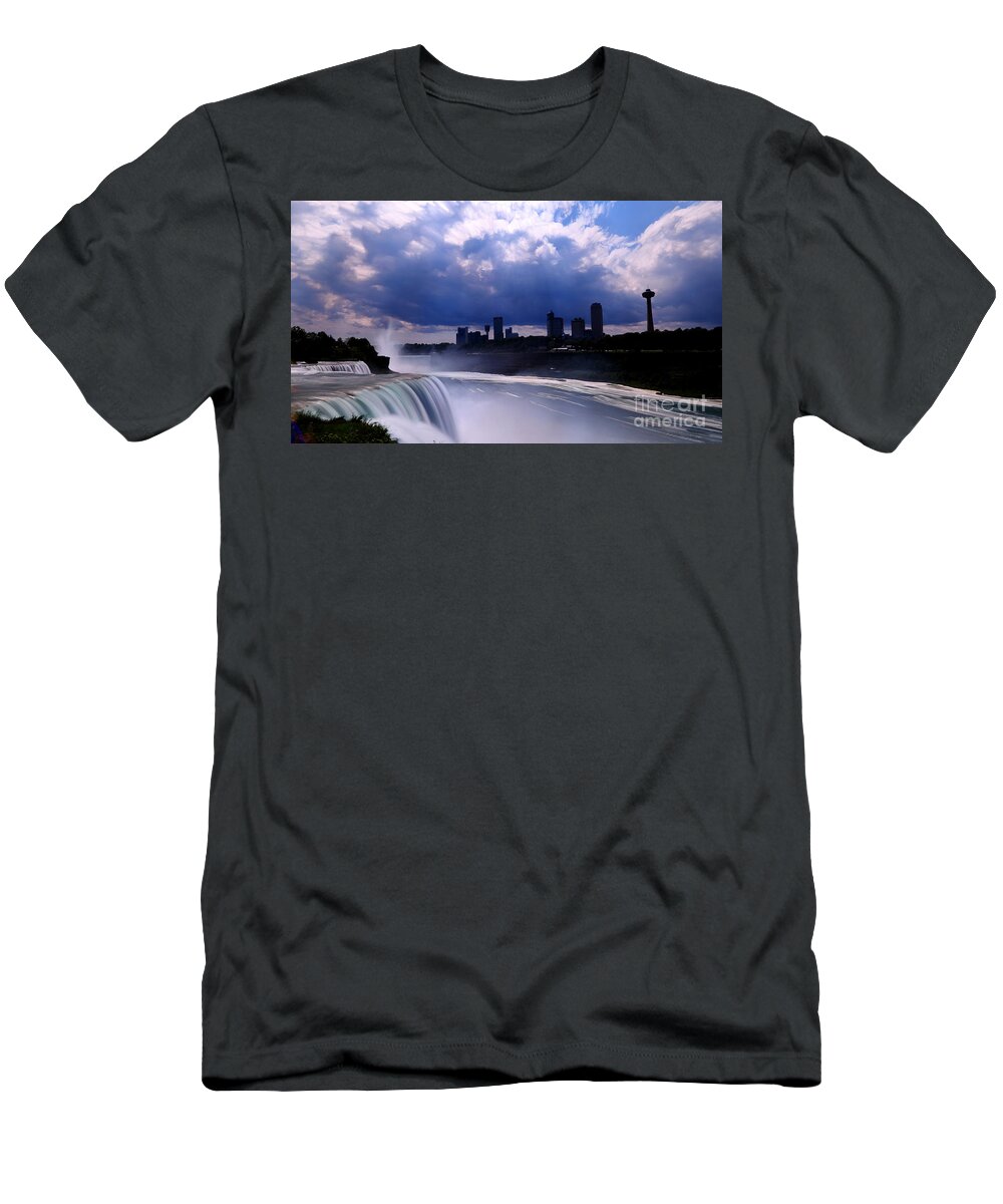 Pandemic Moment T-Shirt featuring the photograph Pandemic Clouds moving over Niagara falls by Tony Lee