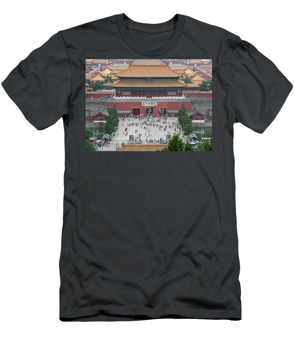 Forbidden City T-Shirt featuring the photograph Panoramic view of of the famous Forbidden city in Beijing, Chin #1 by Michalakis Ppalis
