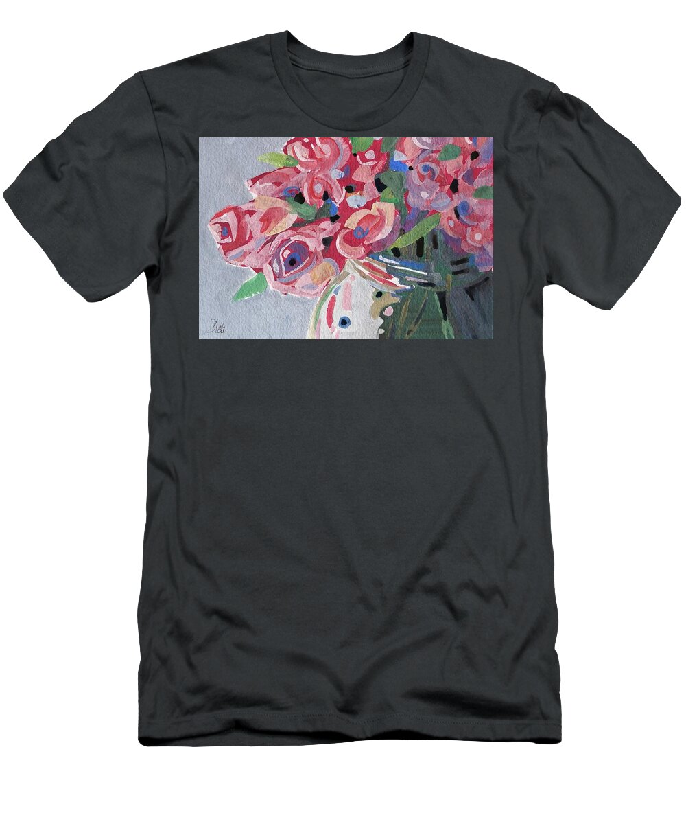 Still Life T-Shirt featuring the painting Pink Roses by Sheila Romard