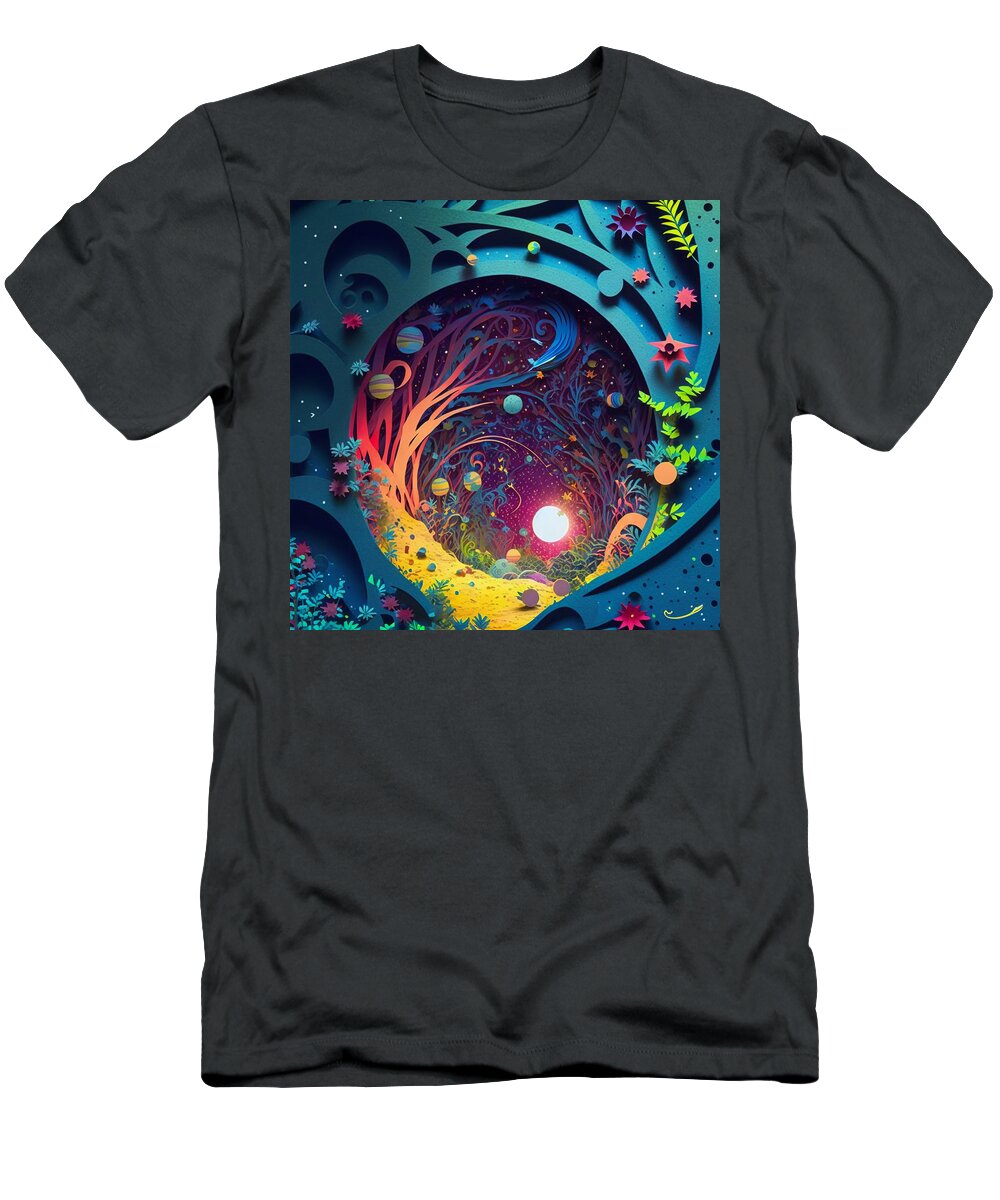 Quilling T-Shirt featuring the mixed media Planetary #1 by Jay Schankman