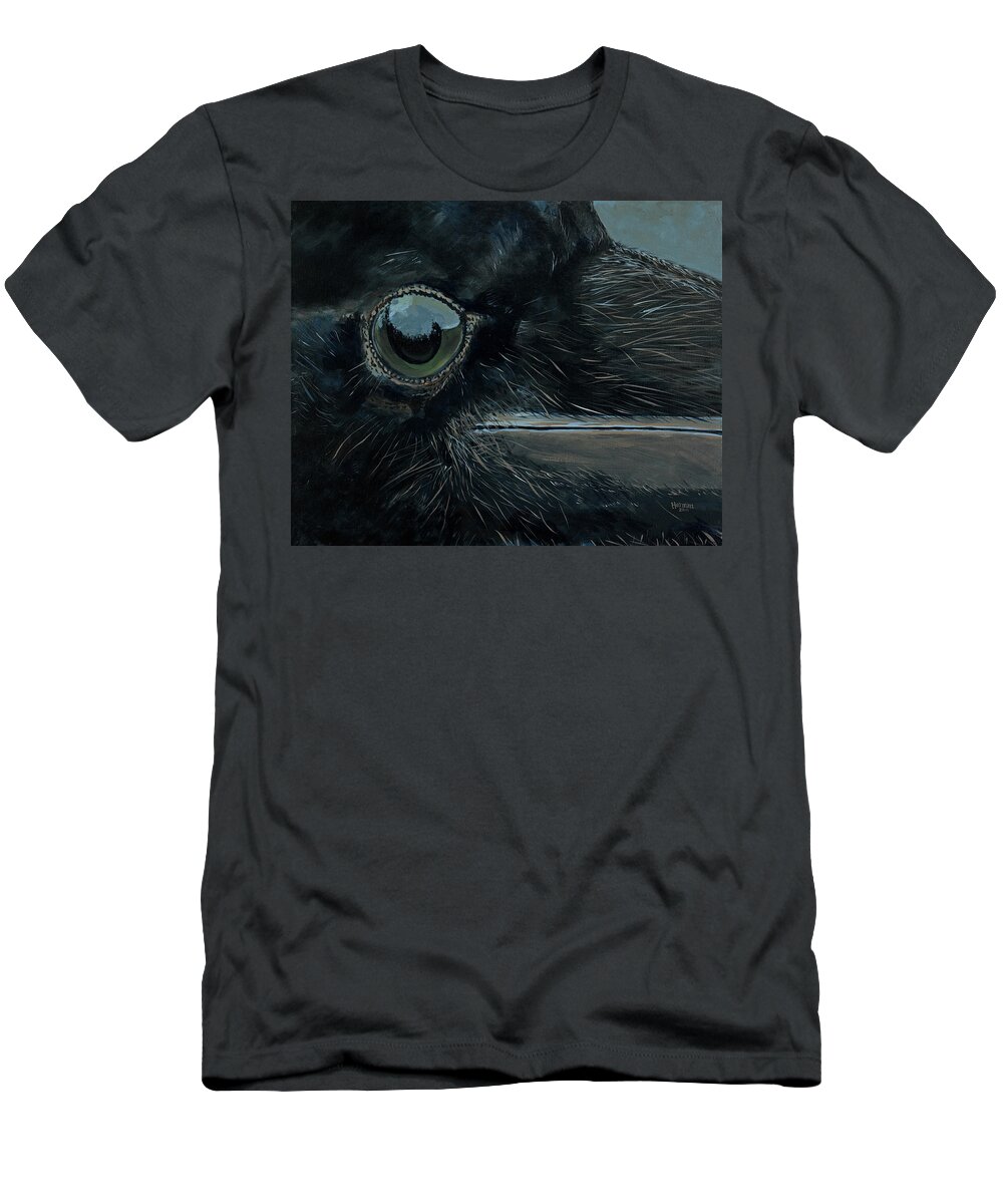 Raven T-Shirt featuring the painting Raven's Eye by Les Herman
