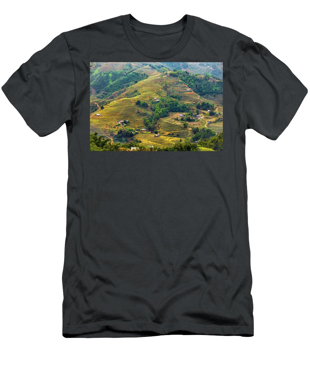 Black T-Shirt featuring the photograph Rice Terraces in Sapa by Arj Munoz