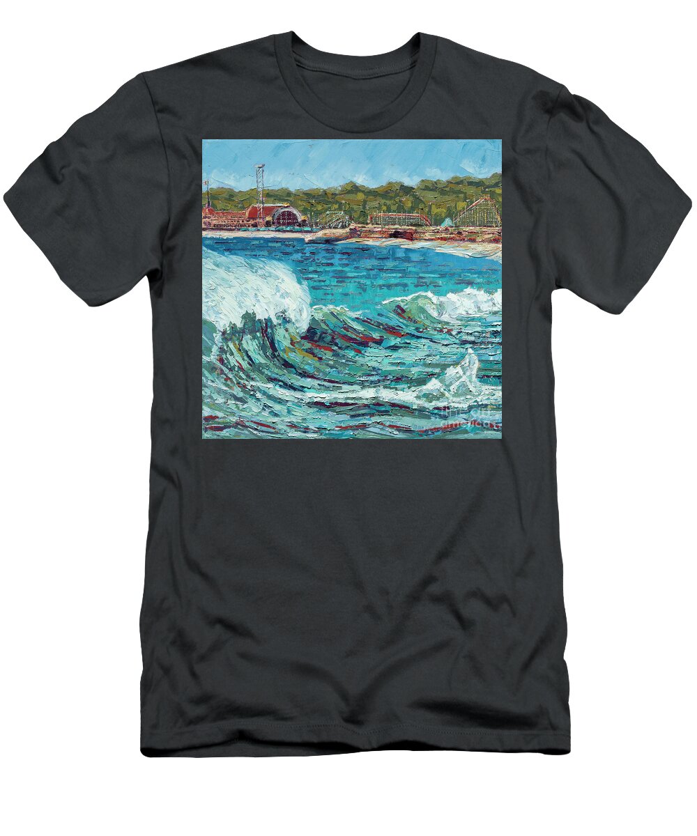 Ocean T-Shirt featuring the painting Santa Cruz Wave by PJ Kirk