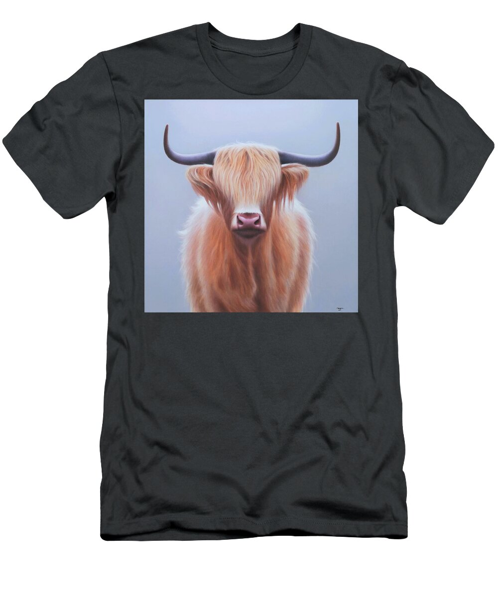 Realism T-Shirt featuring the painting Scott Highland Cattle #1 by Zusheng Yu