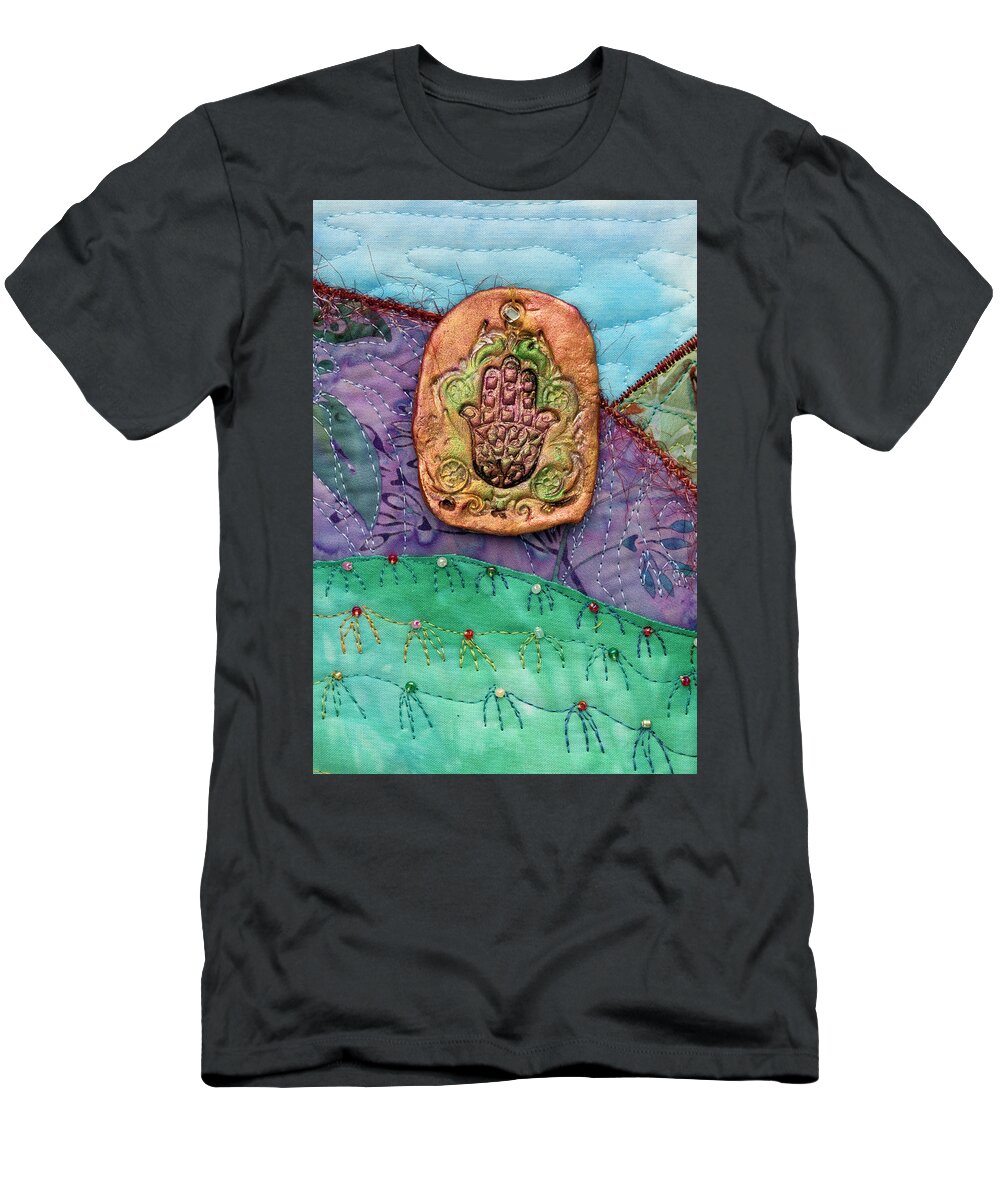 Shrine To Land And Sky T-Shirt featuring the mixed media Shrine to Land and Sky D by Vivian Aumond