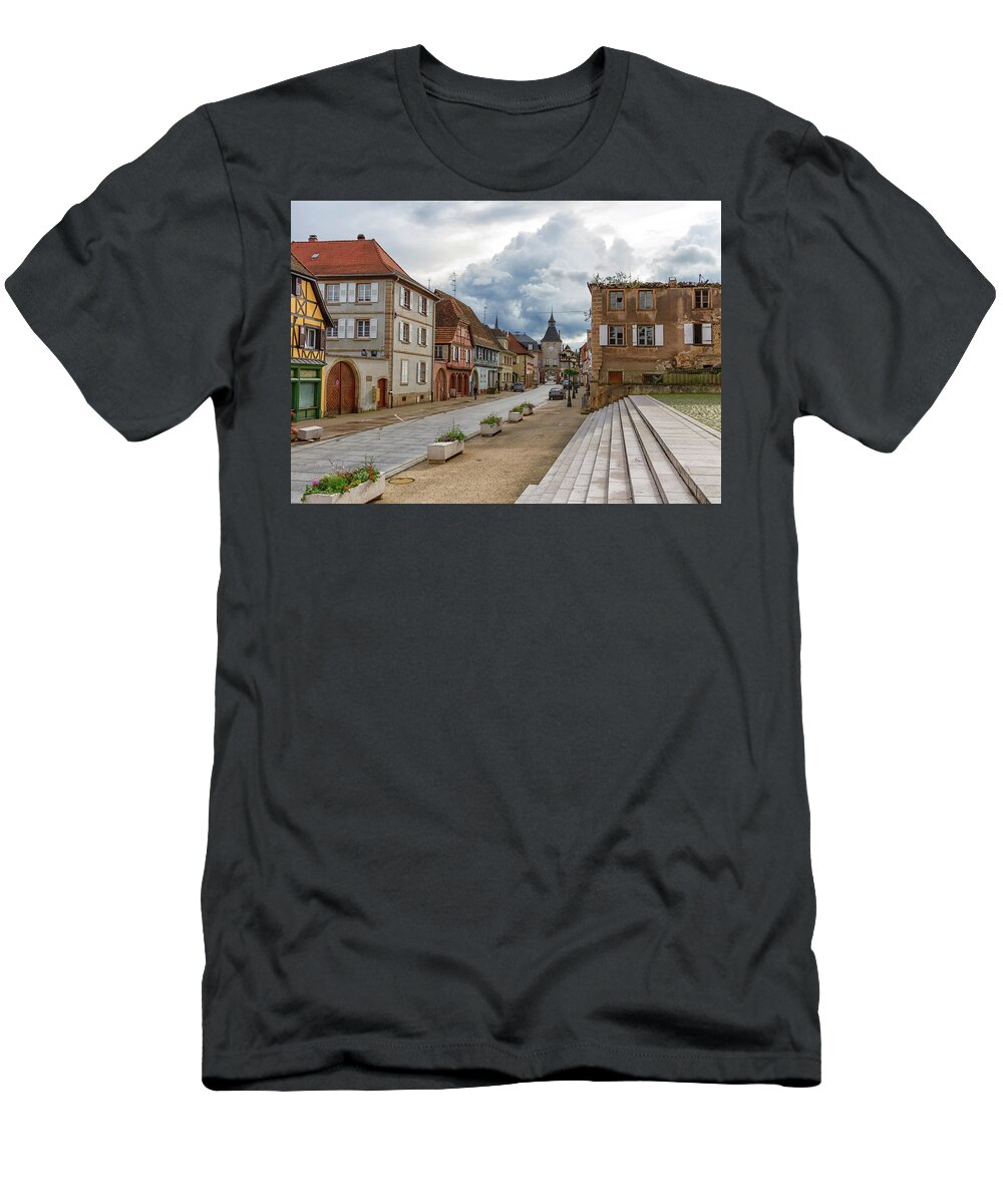 Alsace T-Shirt featuring the photograph Street in Rosheim, Alsace, France #1 by Elenarts - Elena Duvernay photo