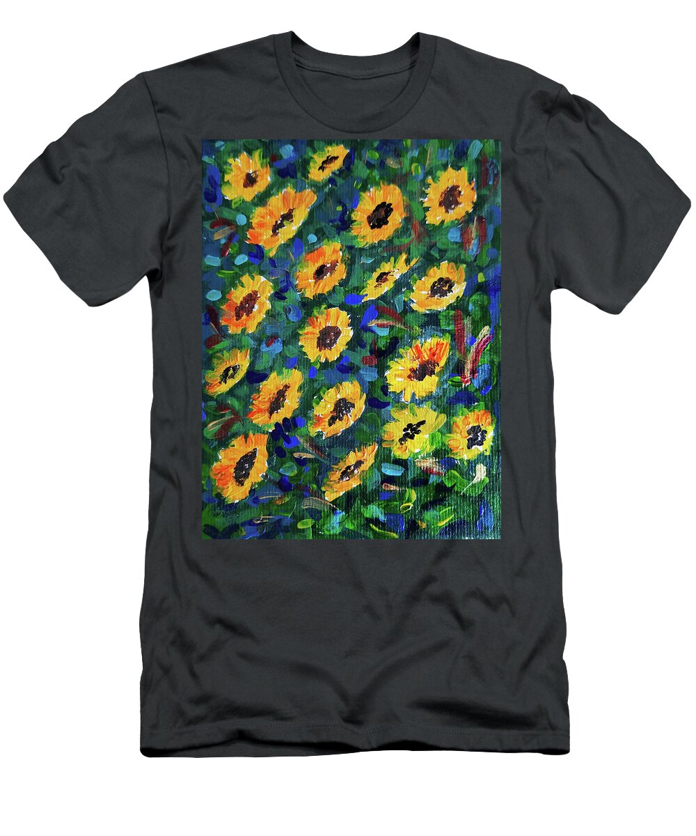 Sunflowers T-Shirt featuring the painting Sunflowers #1 by Asha Sudhaker Shenoy
