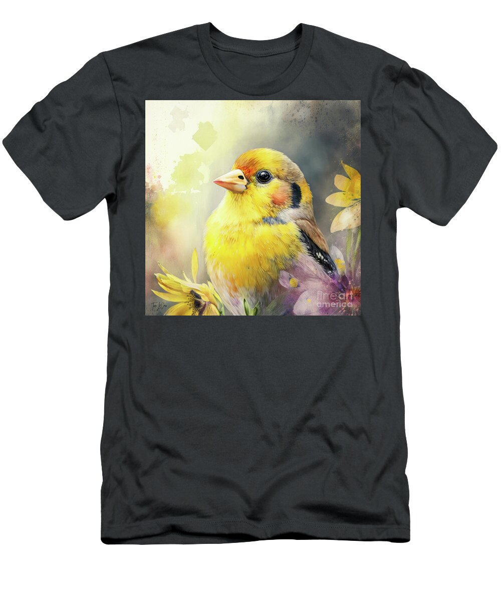 American Goldfinch T-Shirt featuring the painting Sweet Yellow Goldfinch by Tina LeCour