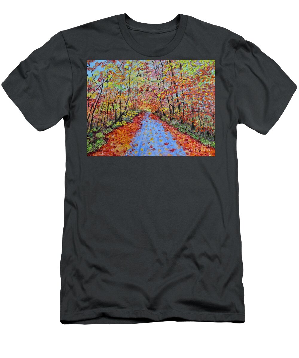 Fall Leaves T-Shirt featuring the painting The way Home by Lisa Rose Musselwhite