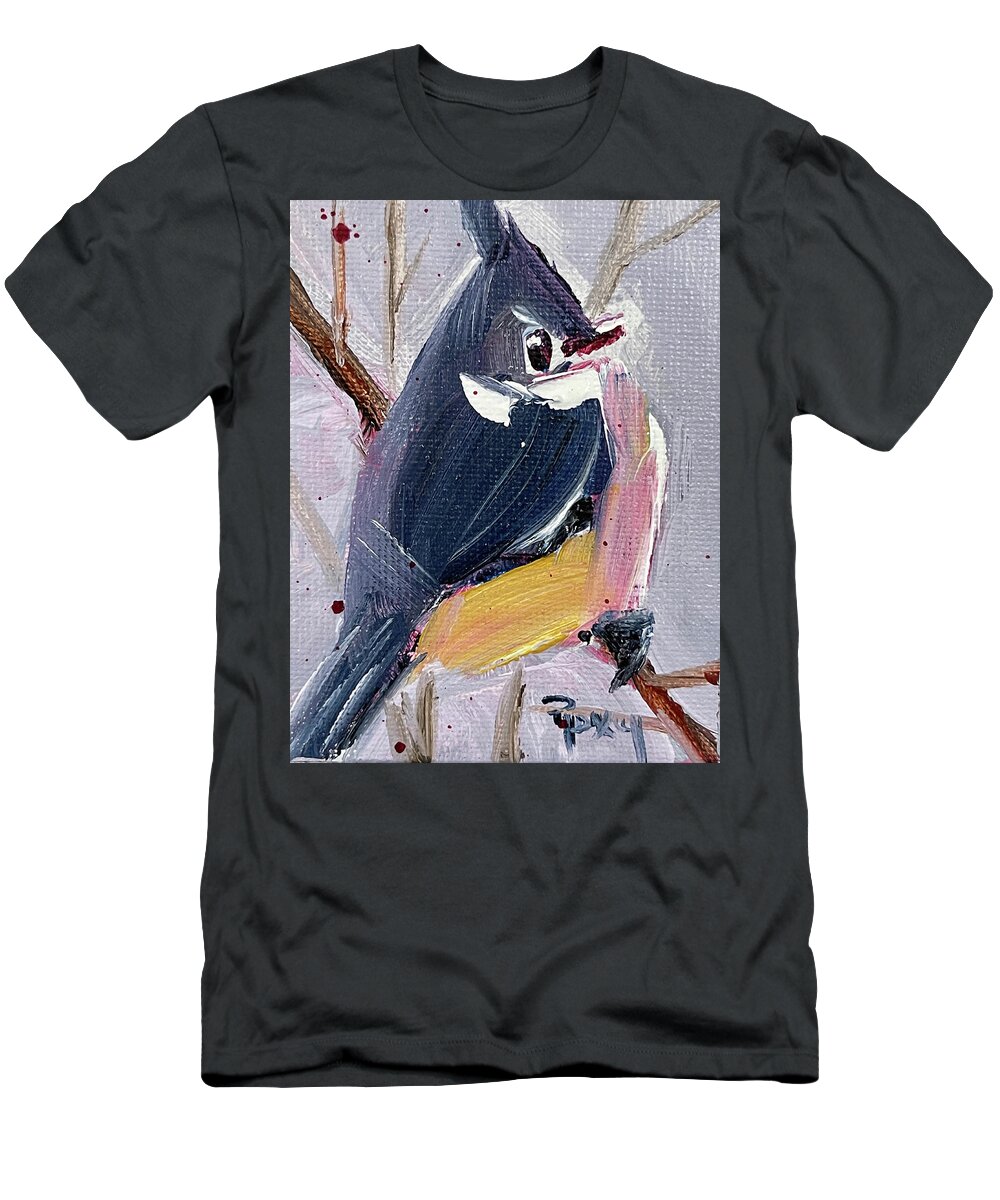 Titmouse T-Shirt featuring the painting Tufted Titmouse #2 by Roxy Rich