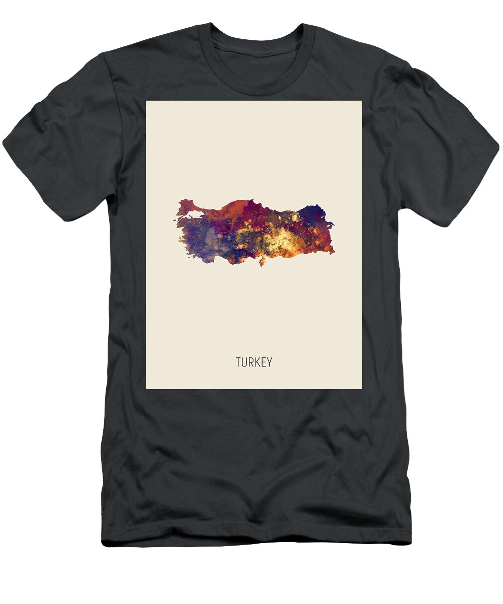 Turkey T-Shirt featuring the digital art Turkey Watercolor Map #1 by Michael Tompsett