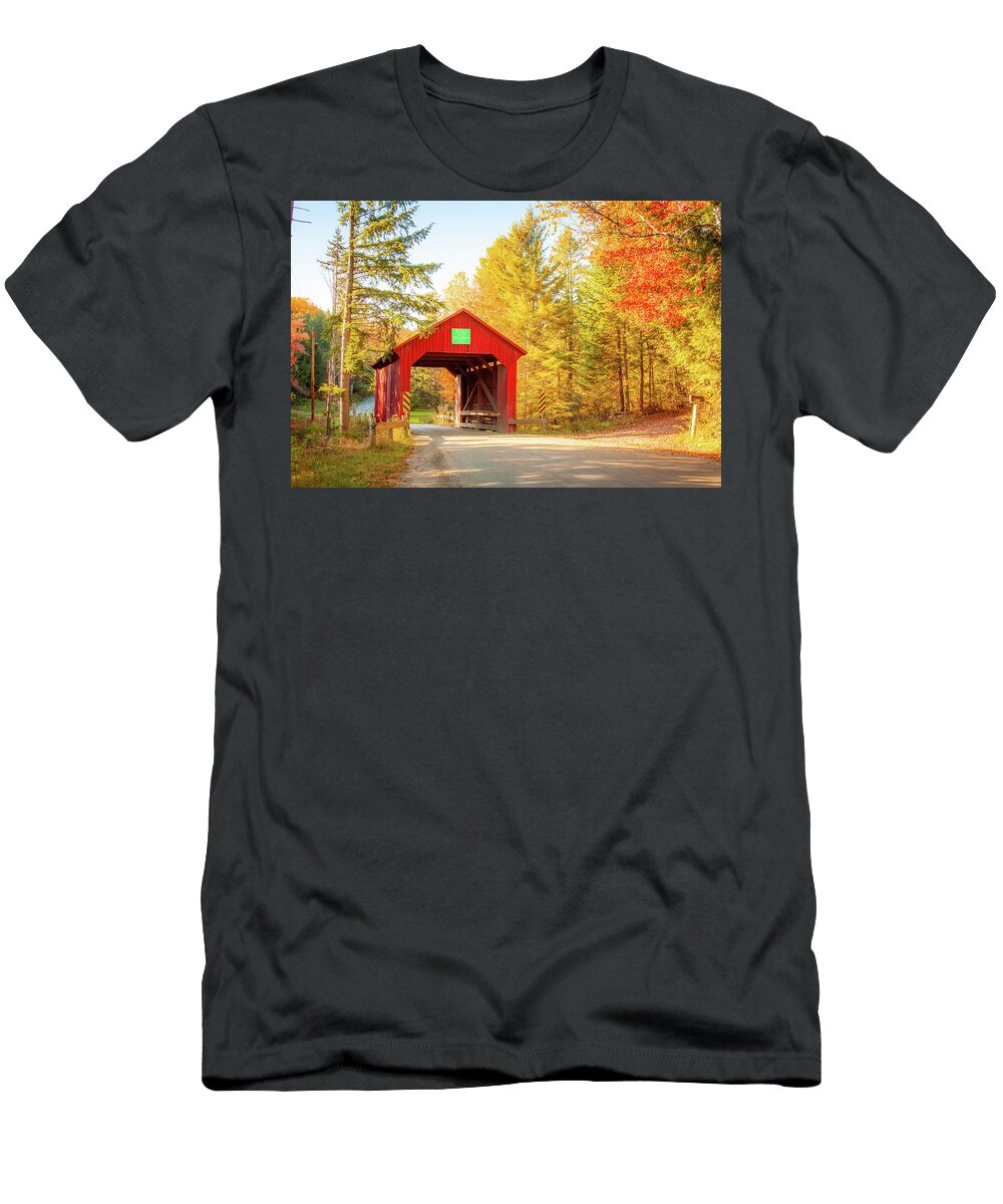 Moseley Covered Bridge T-Shirt featuring the photograph Vermonts Moseley covered bridge by Jeff Folger