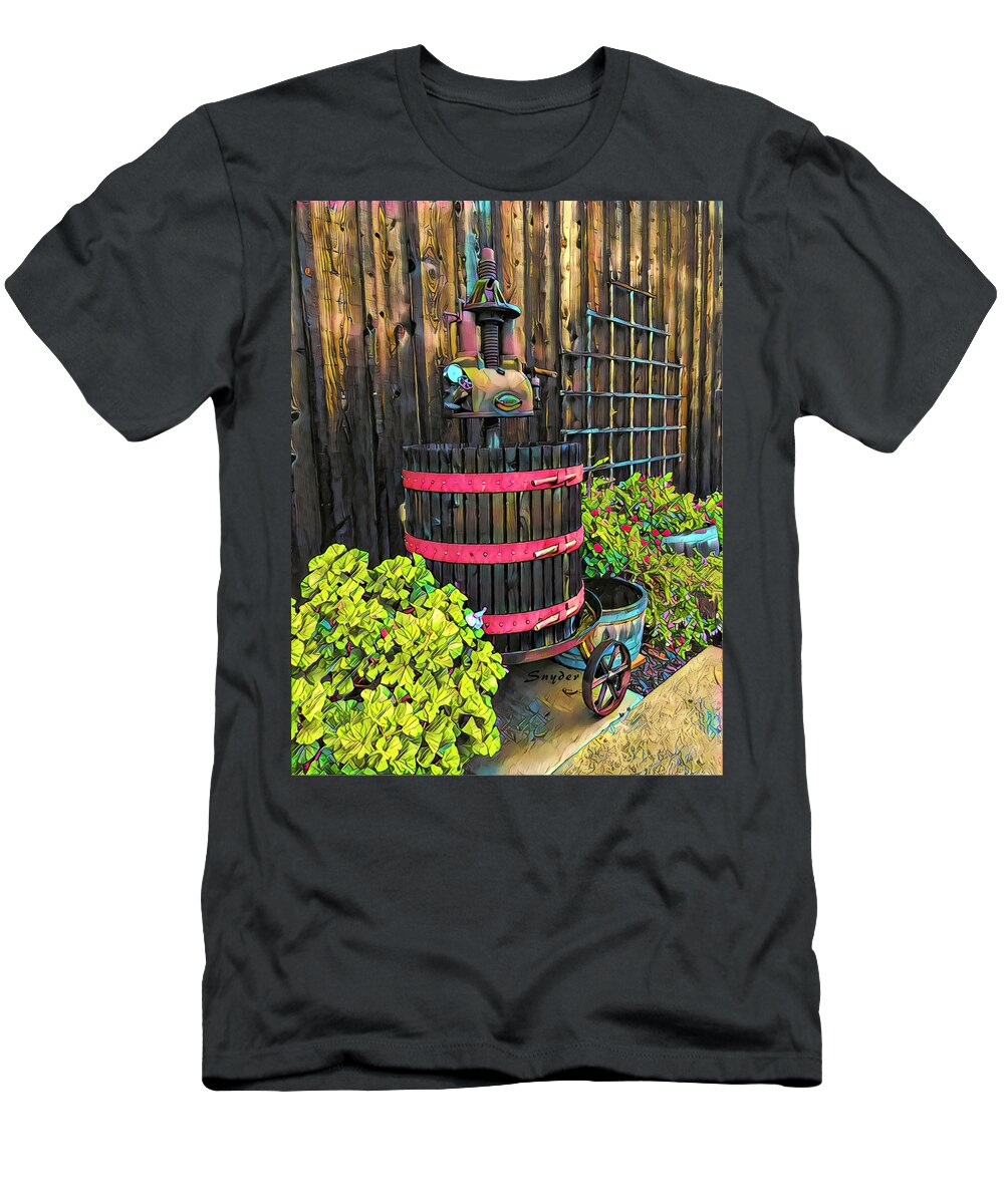 Winery Win Press Antique T-Shirt featuring the photograph Winery Wine Press Antique #2 by Barbara Snyder