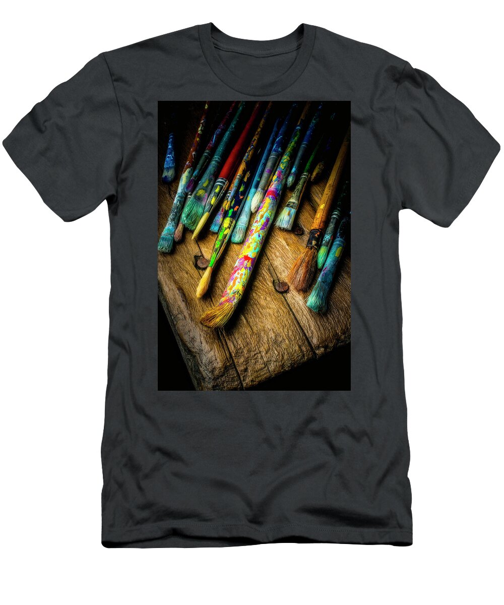 Artist T-Shirt featuring the photograph Worn Artist Paintbrushes #1 by Garry Gay